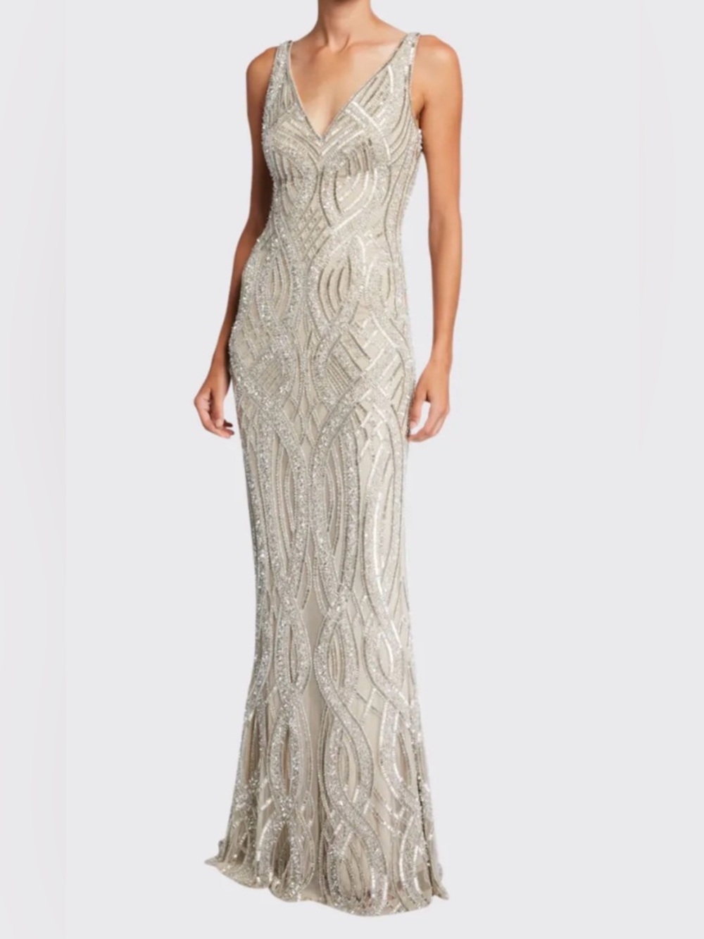Rachel Gilbert Hand-Embellished V-Neck Gown Women's Size 8